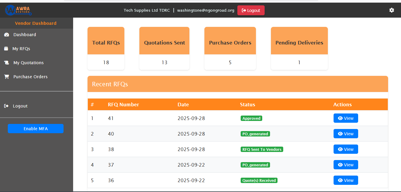 Vendor Portal Dashboard