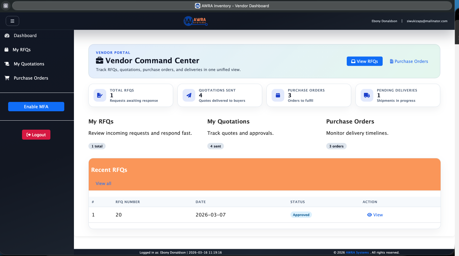 Vendor Portal Dashboard